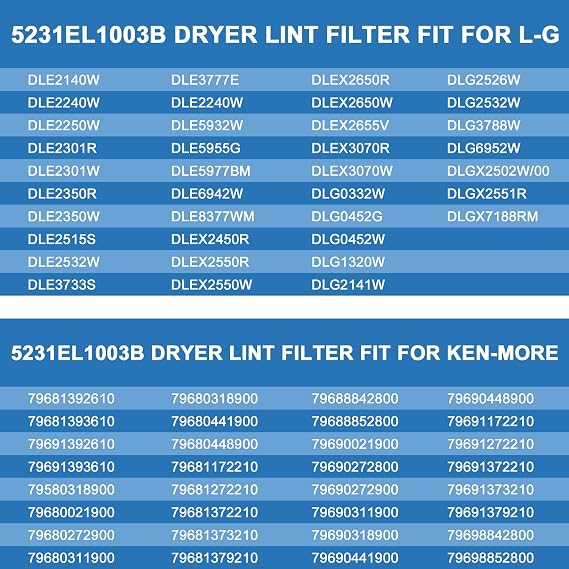 AMI PARTS 5231EL1003B Dryer Lint Filter