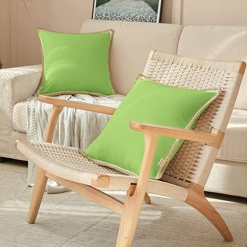 Miniatura 5 de FY FIBER HOUSE Paquete de 2 fundas de almohada decorativas de granja, lino sintético de arpillera con bordes a medida, fundas de cojín para sofá,