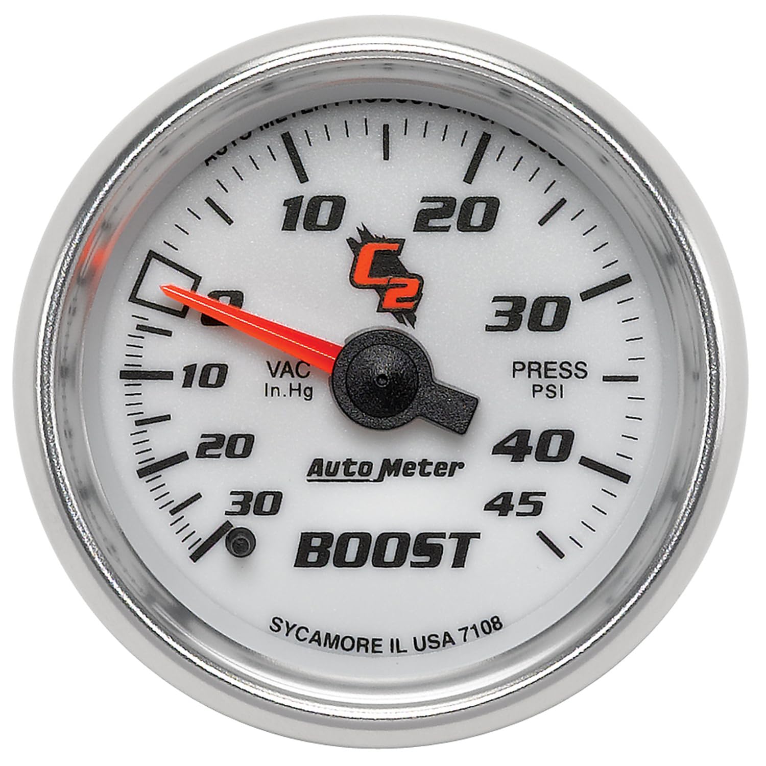 AUTO METER 7108 C2 Mechanische Vakuum-/Ladedruckanzeige 2-1/16" 76,2 cm Hg/45 PSI