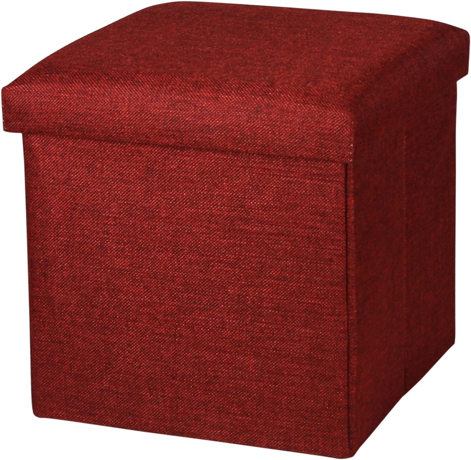 FunBlast Portable & Foldable Storage Stool for Living Room - Multi-Functional Storage Ottoman Box Organizer Cum Stool with Seat Cushion (30 x 30 x 30 cm) (Red)