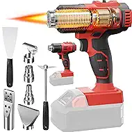 Cordless Heat Gun for Mil-waukee M-18 Battery, 7Pcs Nozzles&Scraper, LED Light, 350W Fast Heating Soldering Hot Air Gun, 2-Temp Setting Max 990℉(532℃), Heat gun for Shrink Tubing, Crafts (Tool Only)