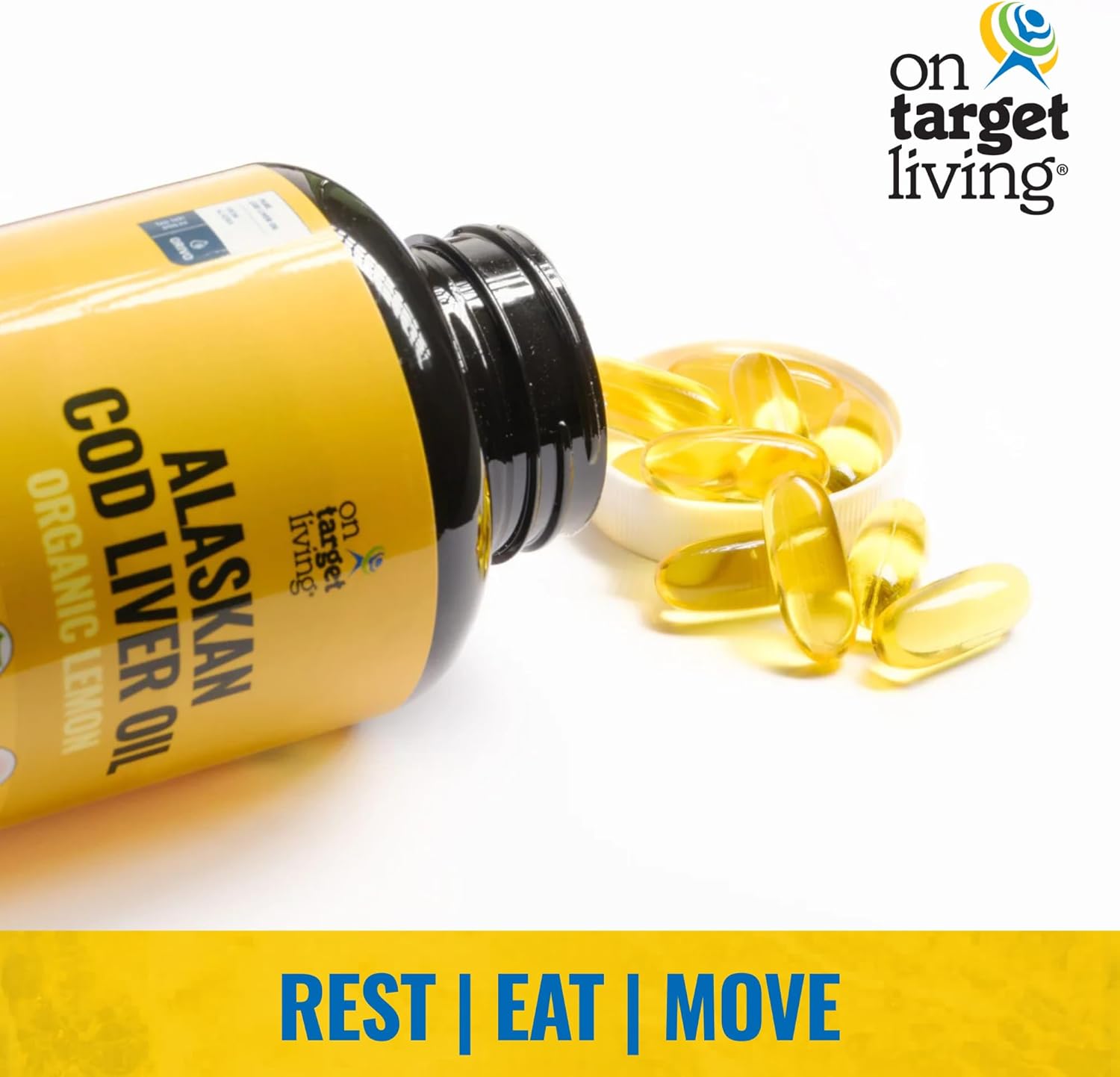 On Target Living Alaskan Cod Liver Oil 120 Soft Gels | Line Caught in The USA | Naturally Occurring Vitamin D | Rich in Omega 3 DHA/EPA