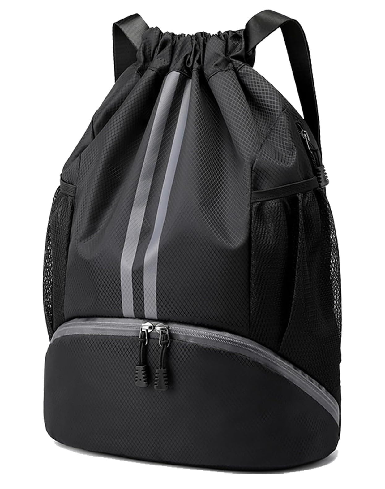 Sports Drawstring Backpack - Drawstring Gym Bag, Swim Bag, Basketball Bag with Shoes Compartment and Wet Proof Pocket for Women & Men.