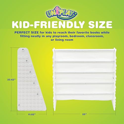 Miniatura 2 de UNiPLAY Organizador de almacenamiento de libros de 4 niveles para niños con bolsillos para libros, estantería de plástico para sala de juegos, se