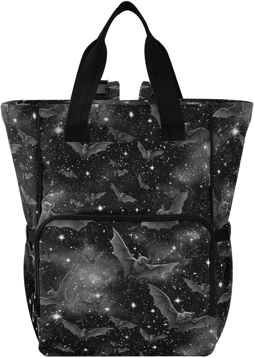 Diaper Backpacks Stars Bats Print with Insulated Feeding Bottle Pocket, Mommy Nursing Baby Essentials Organizers for Travel Daycare with Stroller Straps