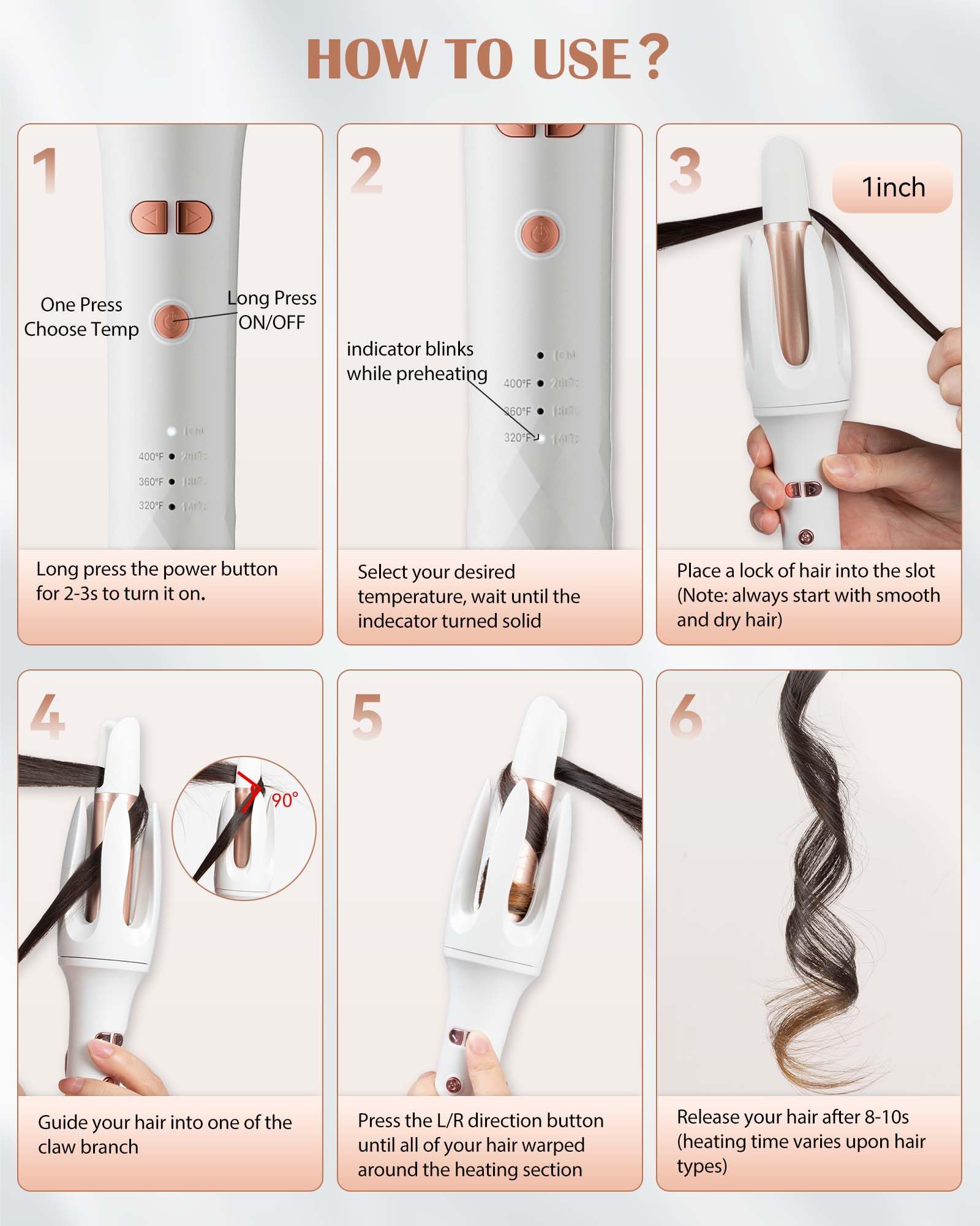 ANWA 1" Automatic Hair Curler, Skill Free Anti-tangling Rotating Curling Iron Wand, Bi-Directional Hair Curler Automatic Rotating, Dual Voltage, Auto Shut-Off