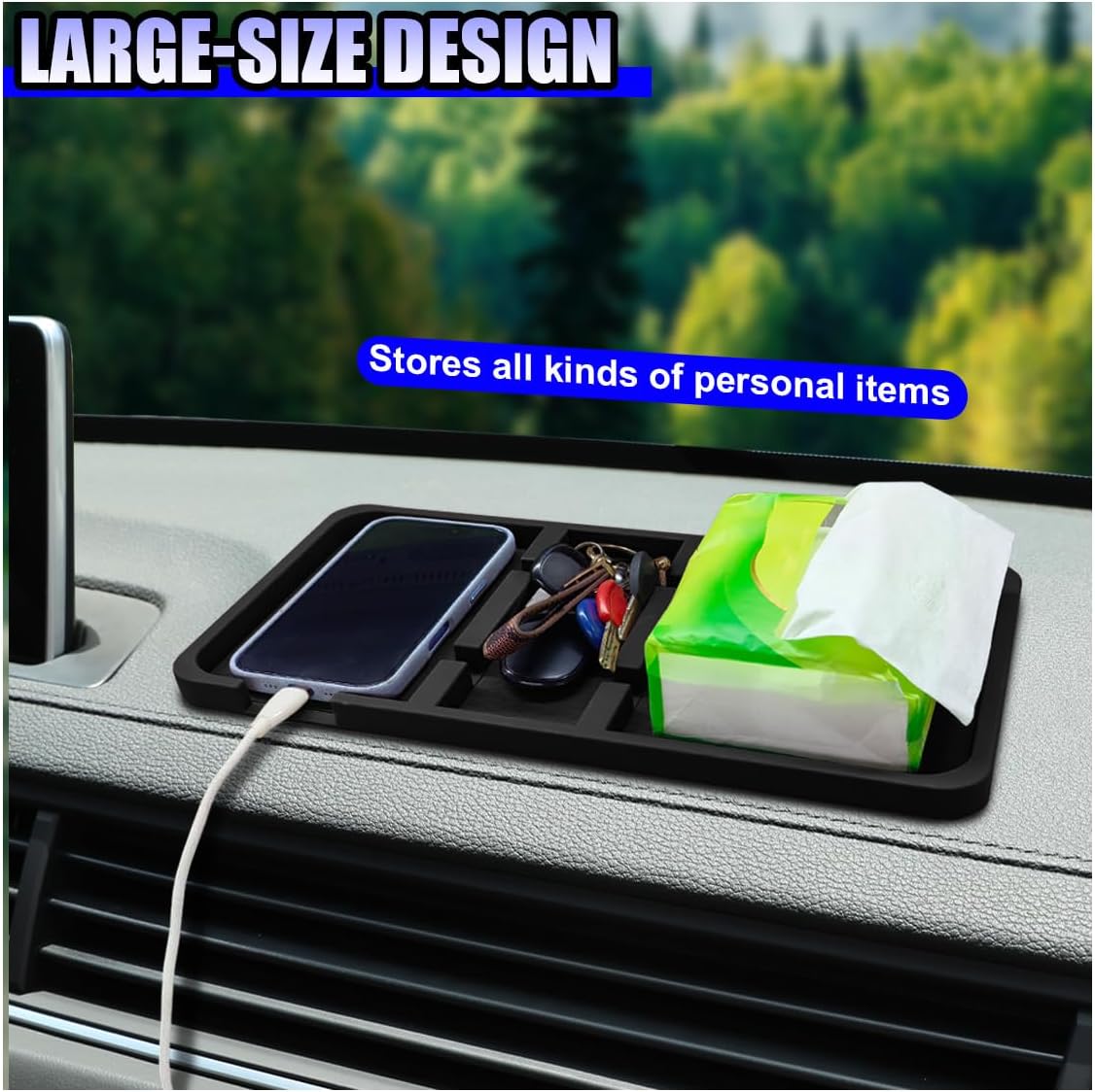 YoRise Extra Large Car Dashboard Mat, 12.67" x 7.08" Non Slip Sticky Gripping Pad with Non Marking Tape, Universal Car Phone Holder Tray Organizer Accessories for GPS/Key/Sunglasses (Black)