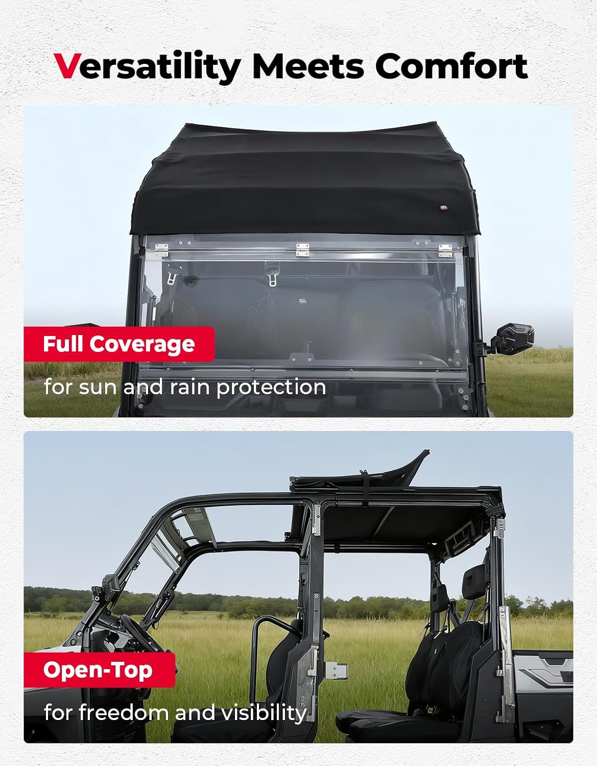 KEMIMOTO 4-6 Seater Crew Roof Convertible Soft Top Compatible with Polaris Ranger Crew XP 1000/ Crew 1000 2019-2026 Soft Roof Foldable UTV Accessories