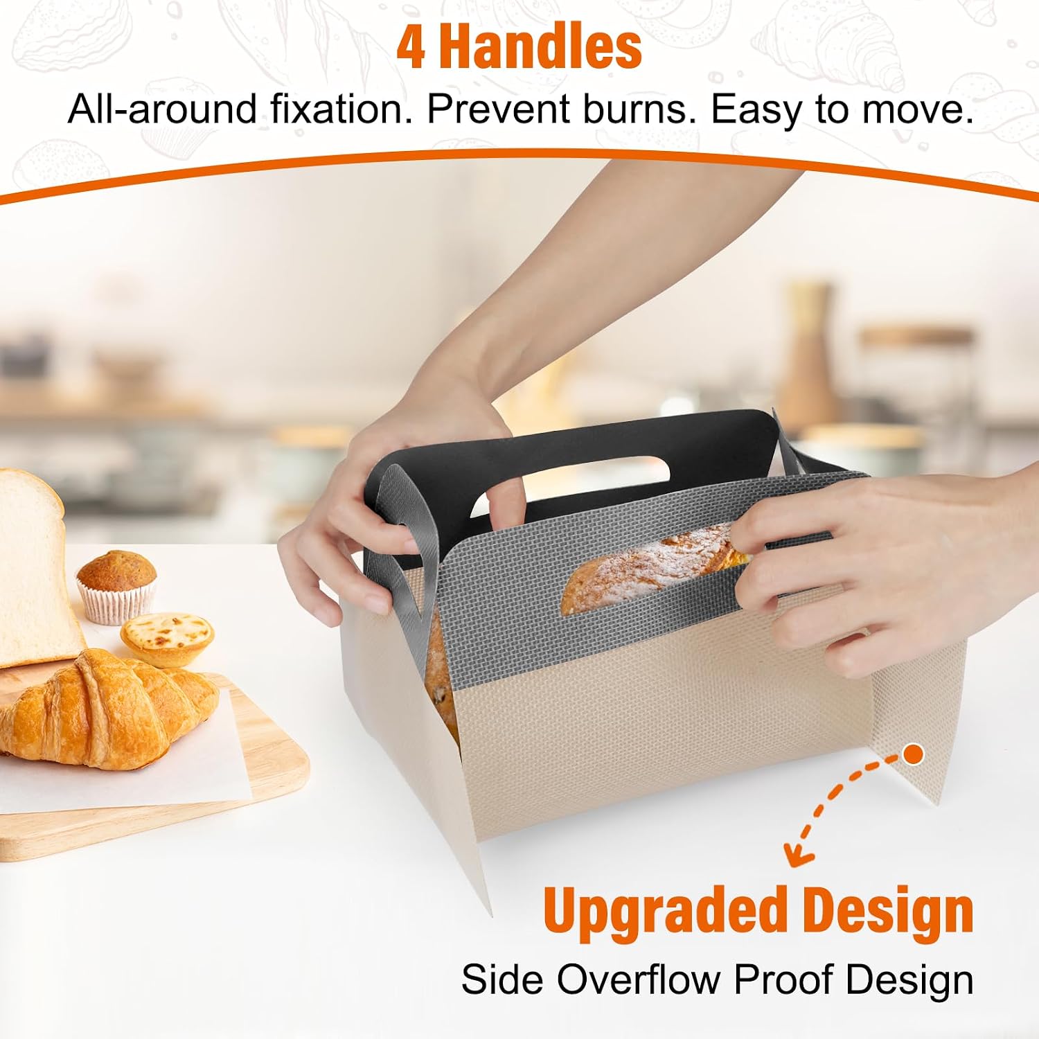 9"x5" Loaf Pan Liners with Long Handles - 2 Pack Silicone Bread Sling for Sourdough Baking, Reusable Non-Stick Bread Pan Liner for Easy Dough Transfer & Baking | Food-Grade Silicone Baking Mat