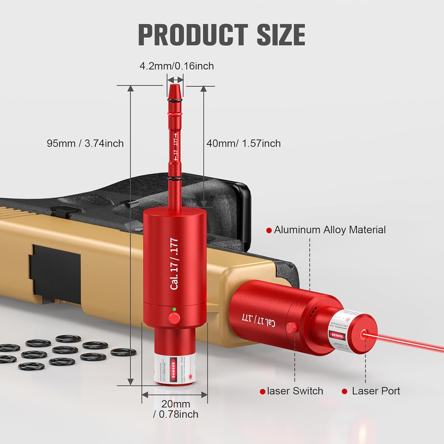 2-in-1 .17 / .177 Laser Training Cartridge w/Bore Sighter for Dry Fire Training System - Red/Green Laser Bullet w/Bore Sighting for Shooting Practice & Sight Calibration, Rechargeable