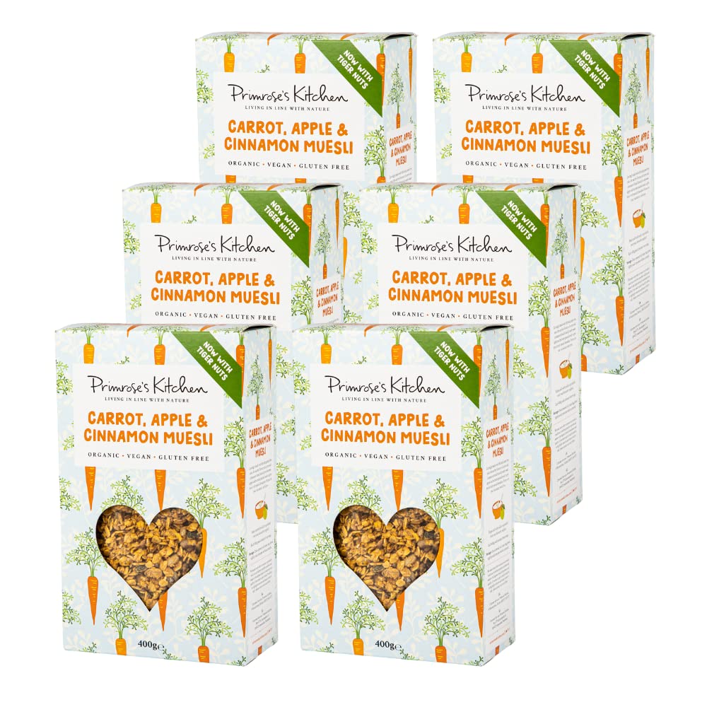 Primrose's Kitchen - Carrot, Cinnamon & Apple Muesli - 400g Pack (Case of 6) Organic, Vegan And Gluten Free. Now With Tiger Nuts Packed With Nutrients. Handcrafted In The UK With British Ingredients.