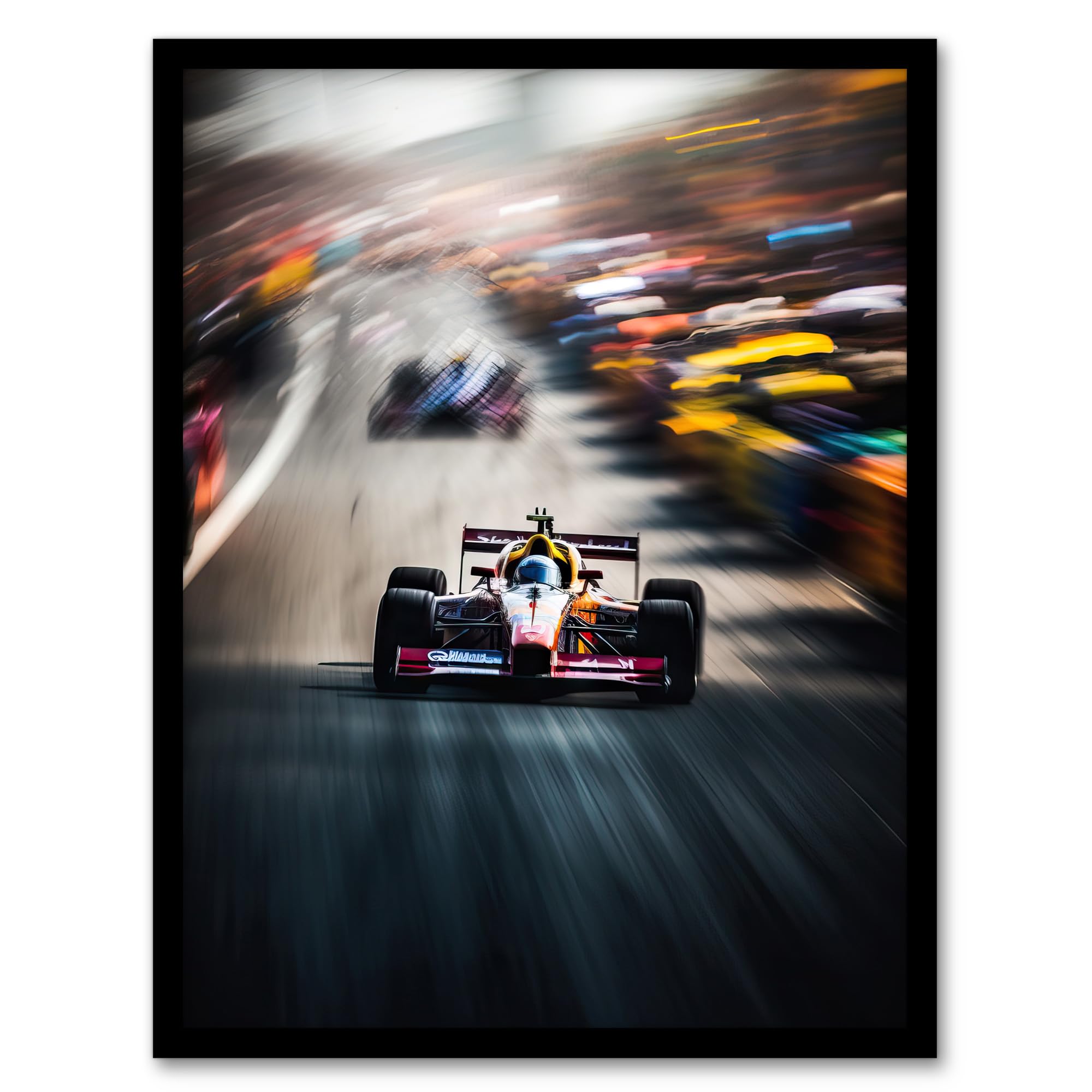 Artery8 F1 Motorsport Speed Blur Racing Car For Him Fan Man Cave Artwork Framed Wall Art Print 18X24 Inch