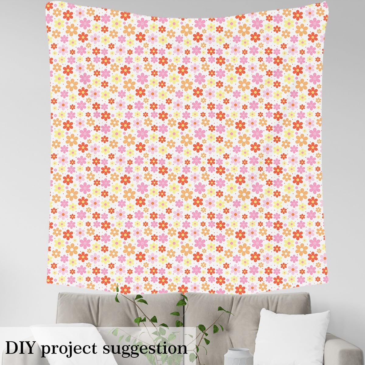 Feelyou Daisy Flower Fabric by The Yard Retro Floral Boho Upholstery Fabric Blossom Flowers Pattern Waterproof Indoor Outdoor Decor for DIY Sewing Craft Projects 2 Yards