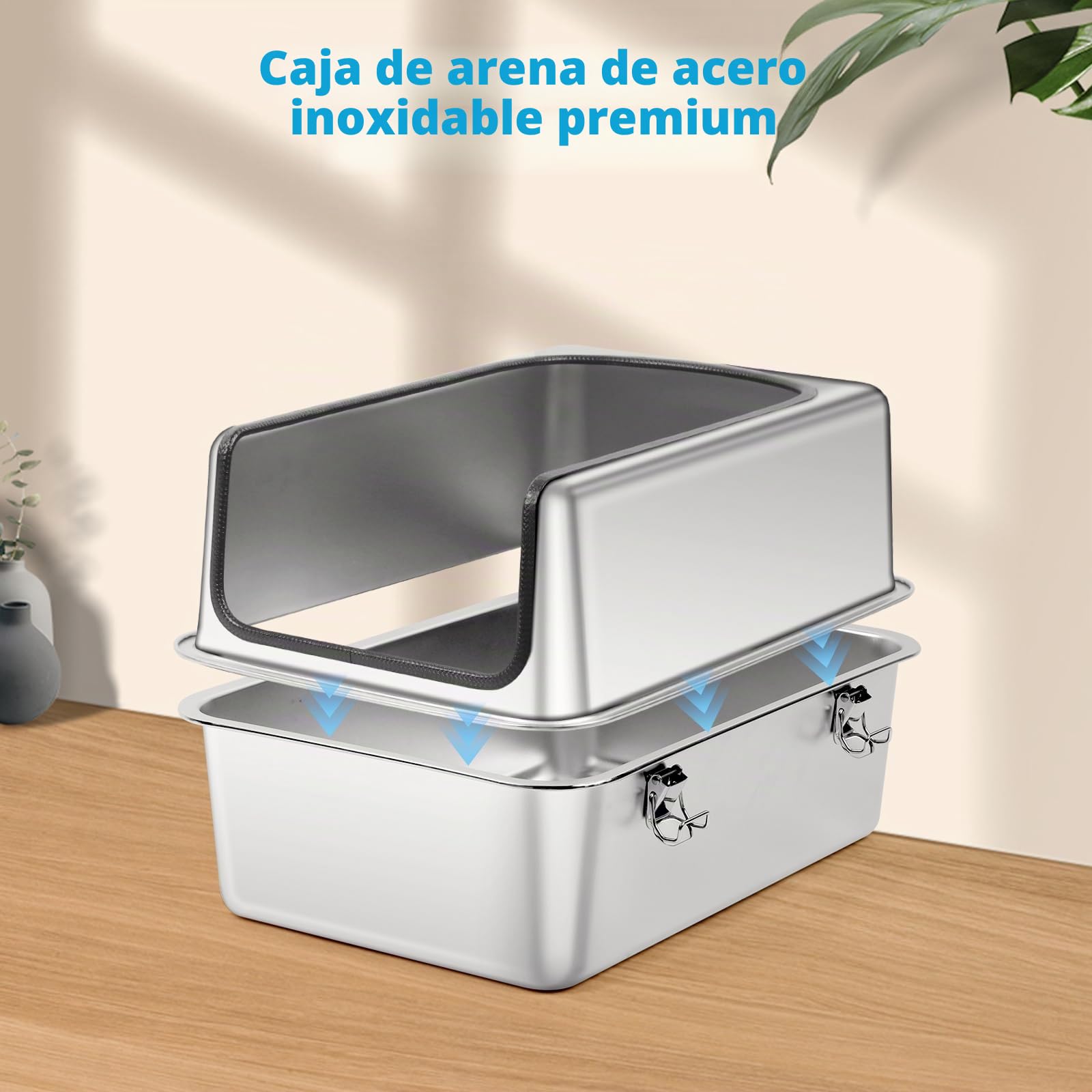 Caja de Arena para Gatos de Acero Inoxidable, 19.7''x13.8''x12'' Grande Medio Cerrado Bandeja de Metal extraíble con Carcasa de Alta página, Pala, antifugas, no pegajoso, fácil Limpieza
