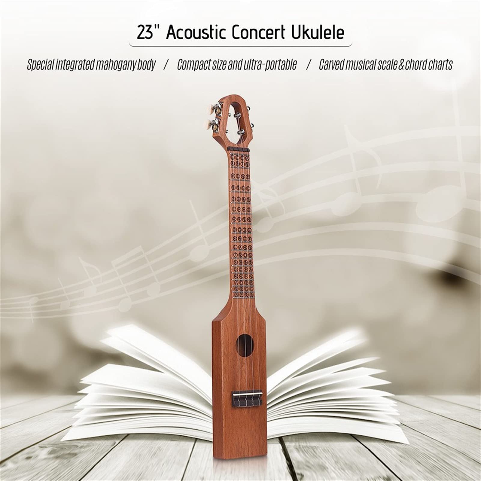 Ukulele koncertowe Początkujący Ukulele 23- calowy Akustyczny Ukulele Koncert Mahoniowy Rozmiar Kompaktowy Z Grawerowaną Skalą I Schematem Chord Case