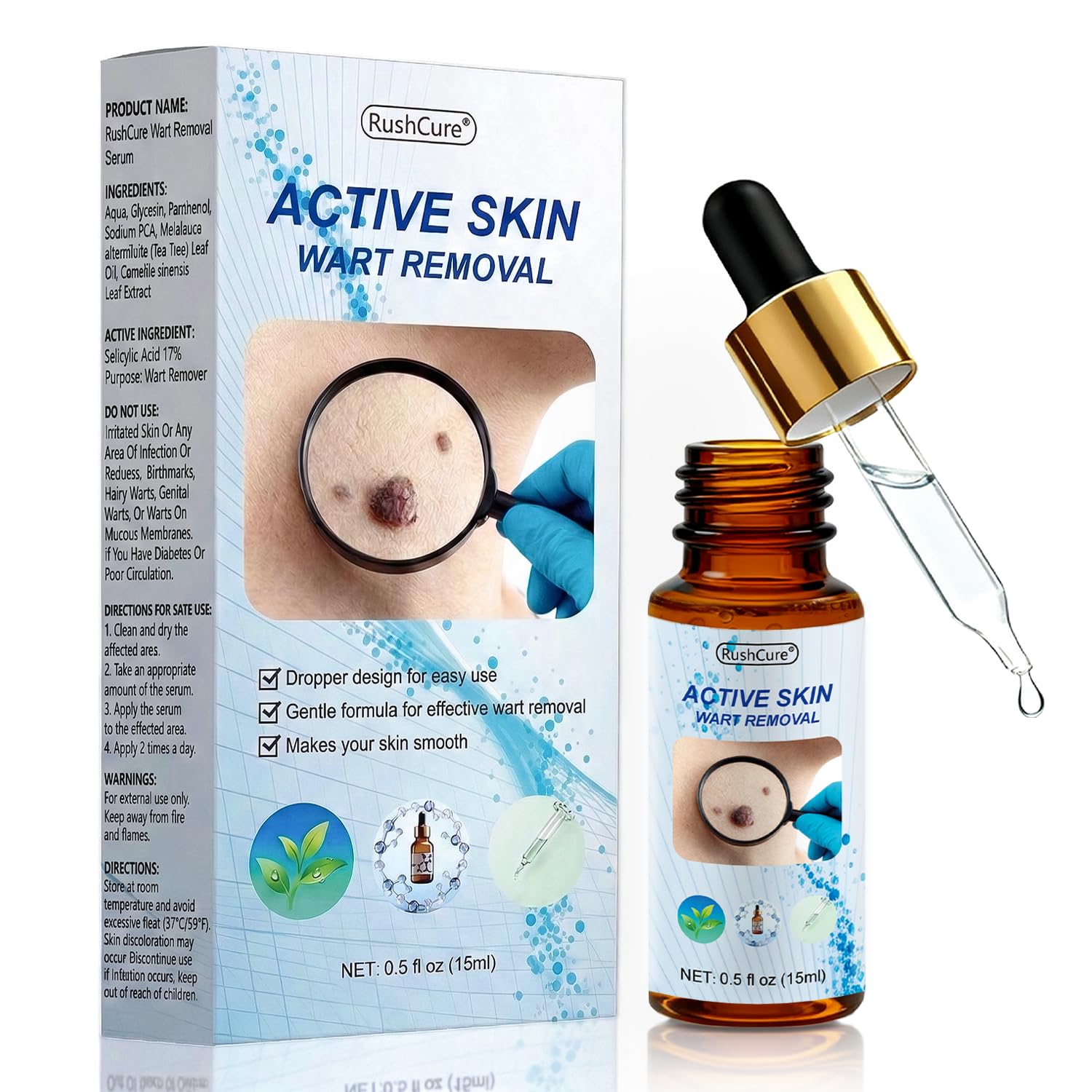 Sanfte Warzenentfernung für Gesicht & Körper - Schnell wirkendes Serum mit Präzisionstropfer, Sanfte Formel für sensible Haut, Reisegröße (15ml)