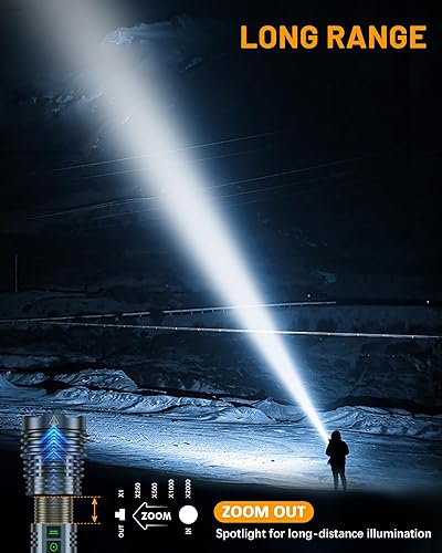 Miniatura 3 de Linternas recargables de 4000.000 lúmenes de alto lúmenes, linterna LED súper brillante, luz de flash alimentada por batería, larga vida útil de 25