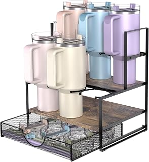 Water Bottle Organizer Holder - for Stanley & Others' Large Tumbler Organization, Stanley Cup Organizer with Storage Basket for Cup Accessories, Water Bottle Storage - 3 Tier Hold 6