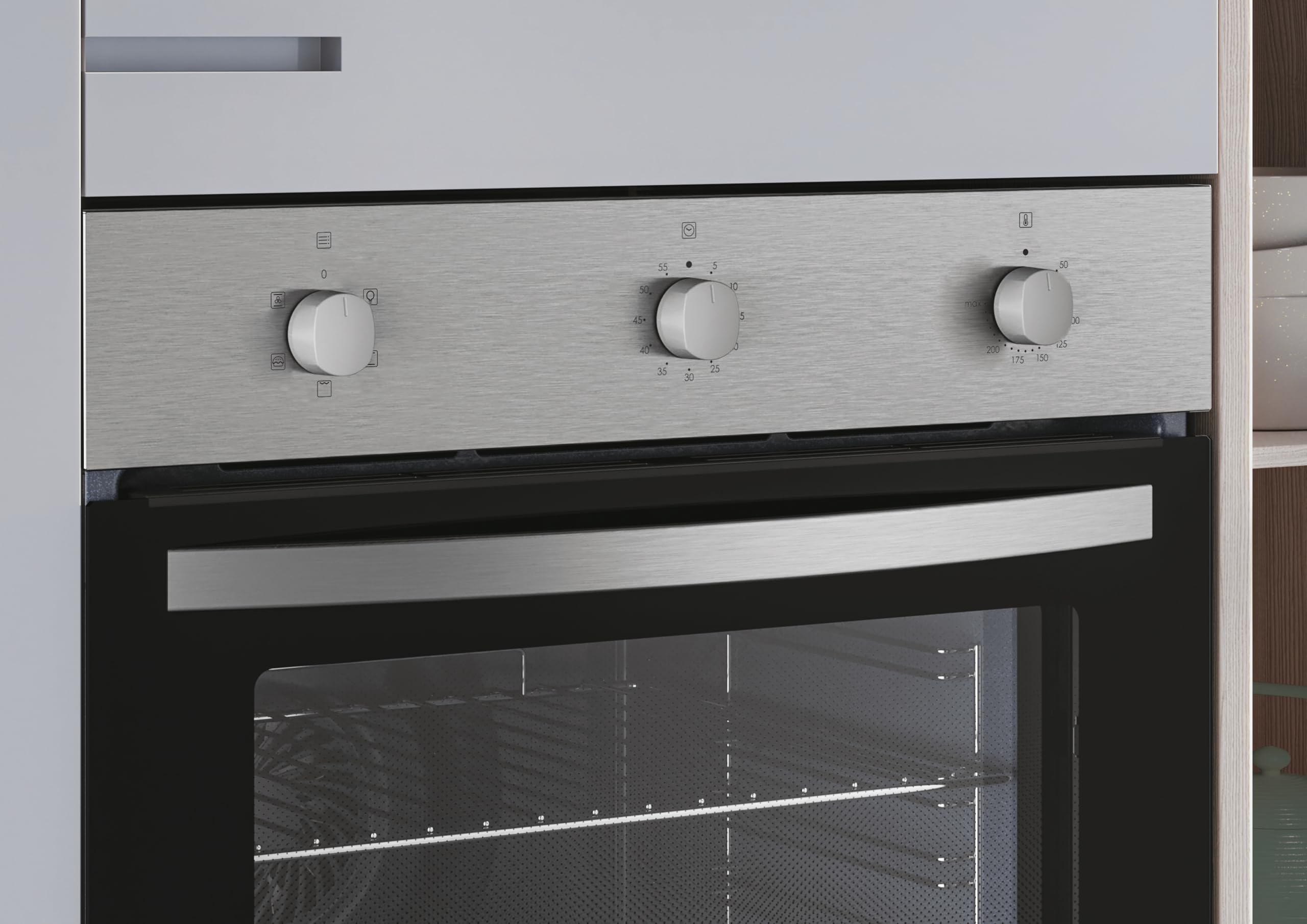 Candy Idea FIDC X532, Horno Multifunción, 65L, 1 Bandeja y 1 Rejilla, Guía Telescópica, Convección + Ventilador, 5 Funciones, 3 Mandos Mecánicos, 2100W, Puerta Doble Cristal, Inox y Negro