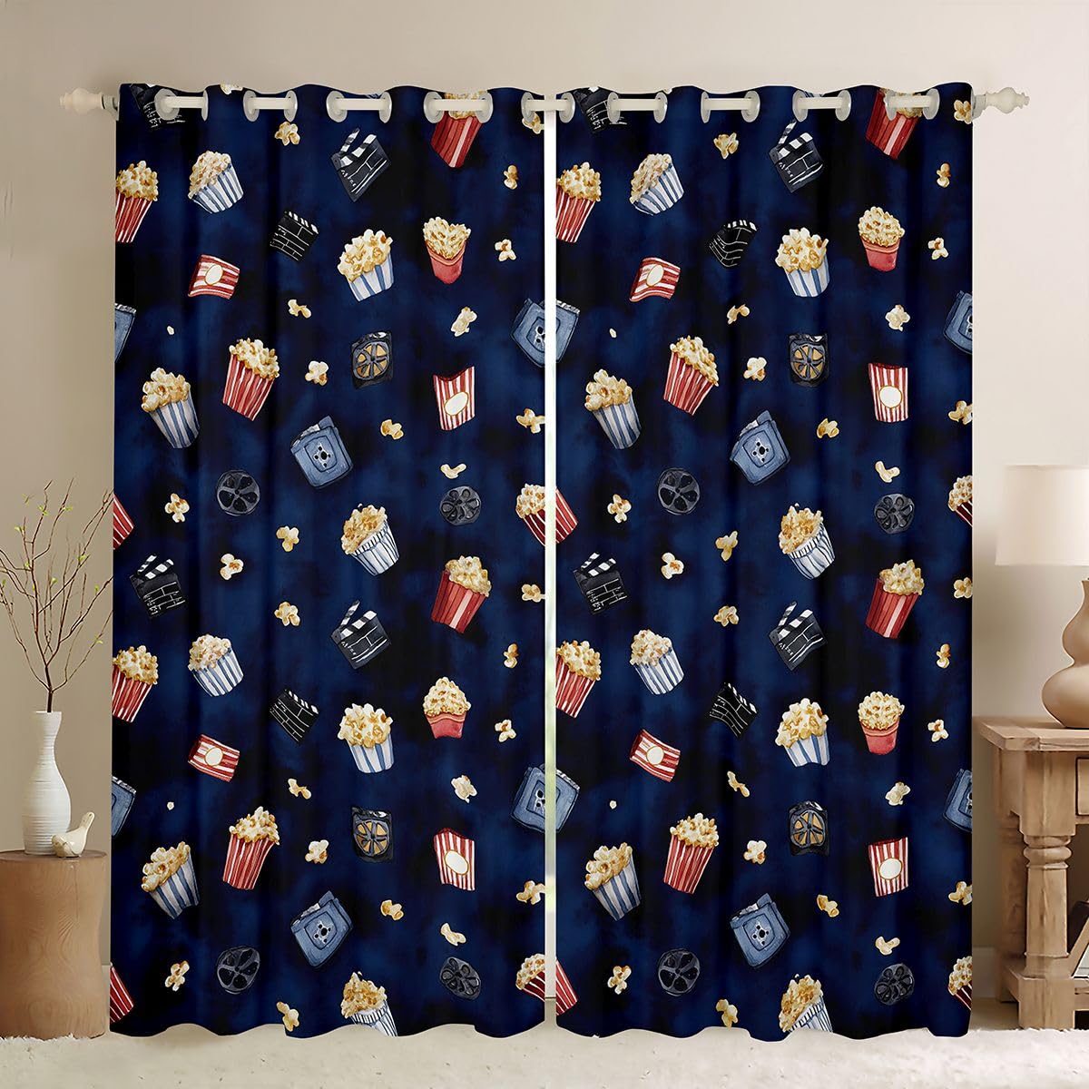 Rideau theme cinema noir absolu voilage fenetre imprime pour stopper le soleil