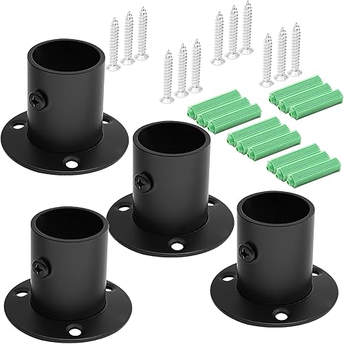 Miniatura 2 de Qjaiune Juego de 4 soportes para barra de armario, soporte de barra de cortina de 34 pulgadas, soporte negro para barra de armario, brida de armario