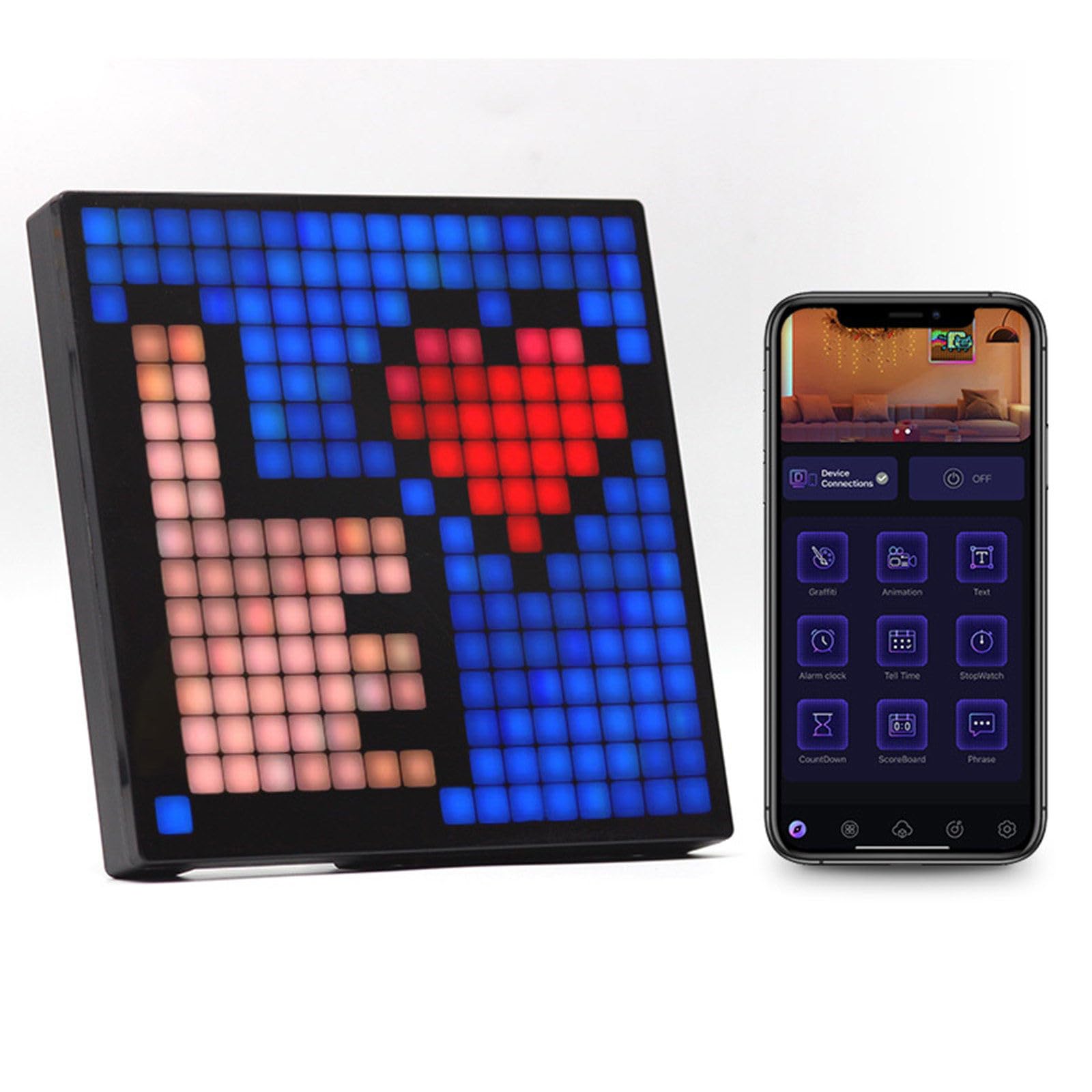 MQL-KGVCJSF RGB LED Matrix Pixel Screen Display Smart App Control Digital Programmable DIY Photo Frame Game Room Desktop Decor Night Light,A