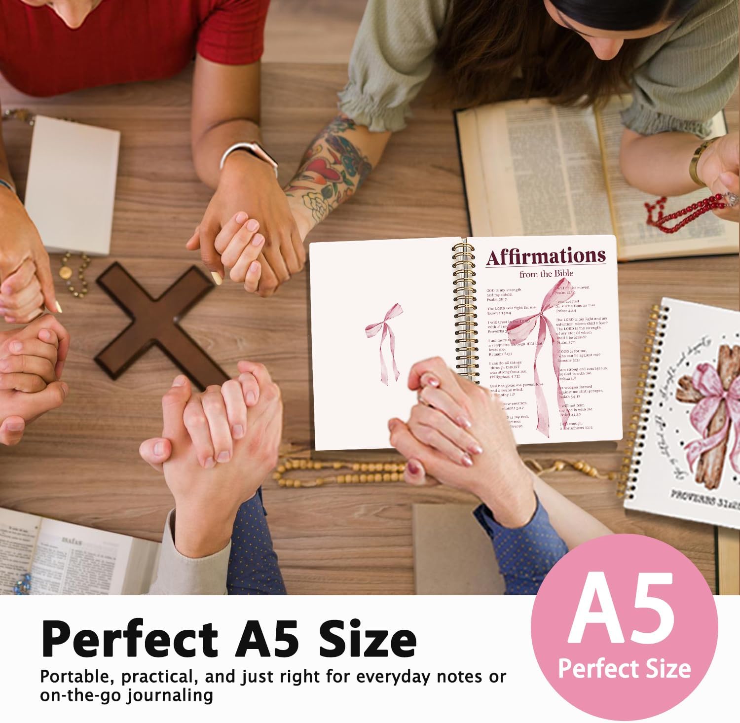 Pink Coquette Bow Spiral Bible Notebook for Note Taking, Preppy Aesthetic Bible Study Journal for Women, Cute Preppy School Supplies for Girls, Christian Hardcover Lined Notebook 5.5 x 8.3 - Image 2