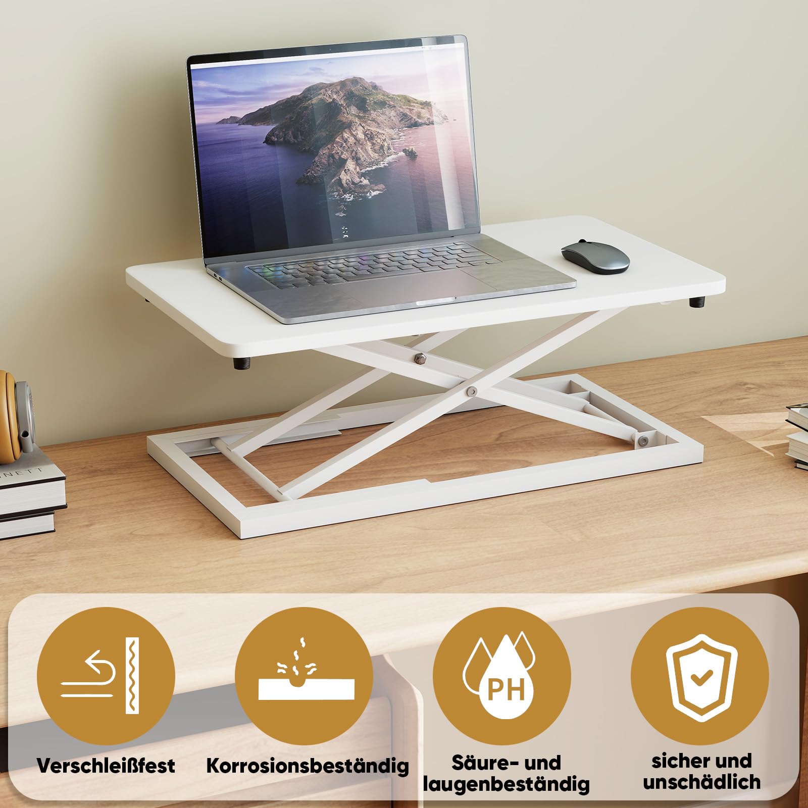 Weiß Höhenverstellbarer Stehpult Konverter,34 * 60cm Steh-Sitz Schreibtisch,Ultradünne Schreibtischkonverter, Laptop stehschreibtisch aufsatz,Geeignet für Büro, Arbeitszimmer, Wohnzimmer