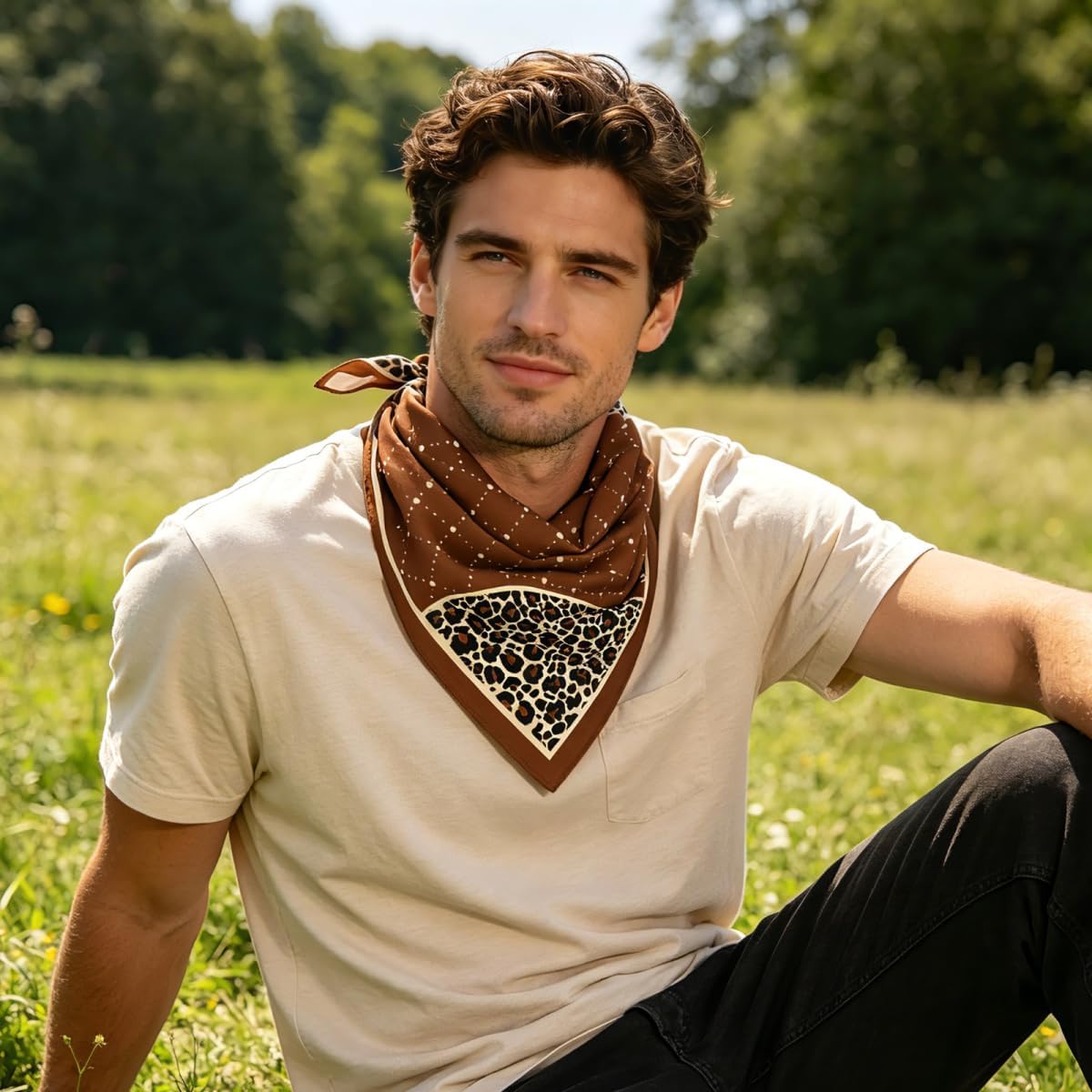 Vintage Square Scarf for Men Satin Bandana 25 Inch Retro Pattern Neckerchief Fashion Head Scarf Accessory Gift image 5