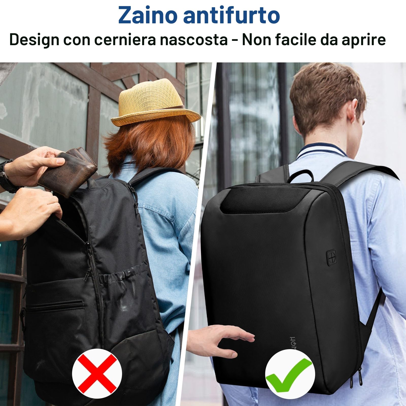 HOMIEE Zaino Antifurto Impermeabile Zaini Uomo Espandibile Zaino Porta PC per Computer 15.6 Pollici con Caricatore USB Zaini Lavoro Uomo Donna Viaggi Ufficio Anti Ladro