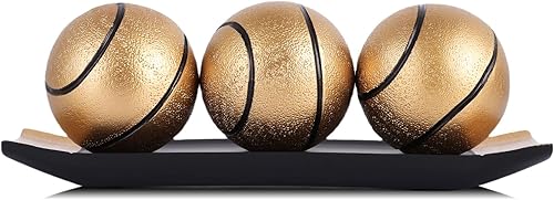 Juego de bandeja decorativa pequeña y bolas de orbes, bolas decorativas doradas con cuencos de centro de mesa para mesa de café, sala de estar,