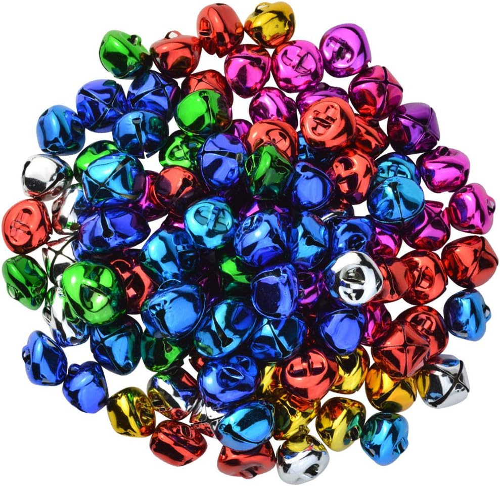 100pcs Jingle Bells, Marrywindix 1 Inch Craft Bells Bulk DIY Bells for Christmas, Party, Festival Decoration and Home Decoration