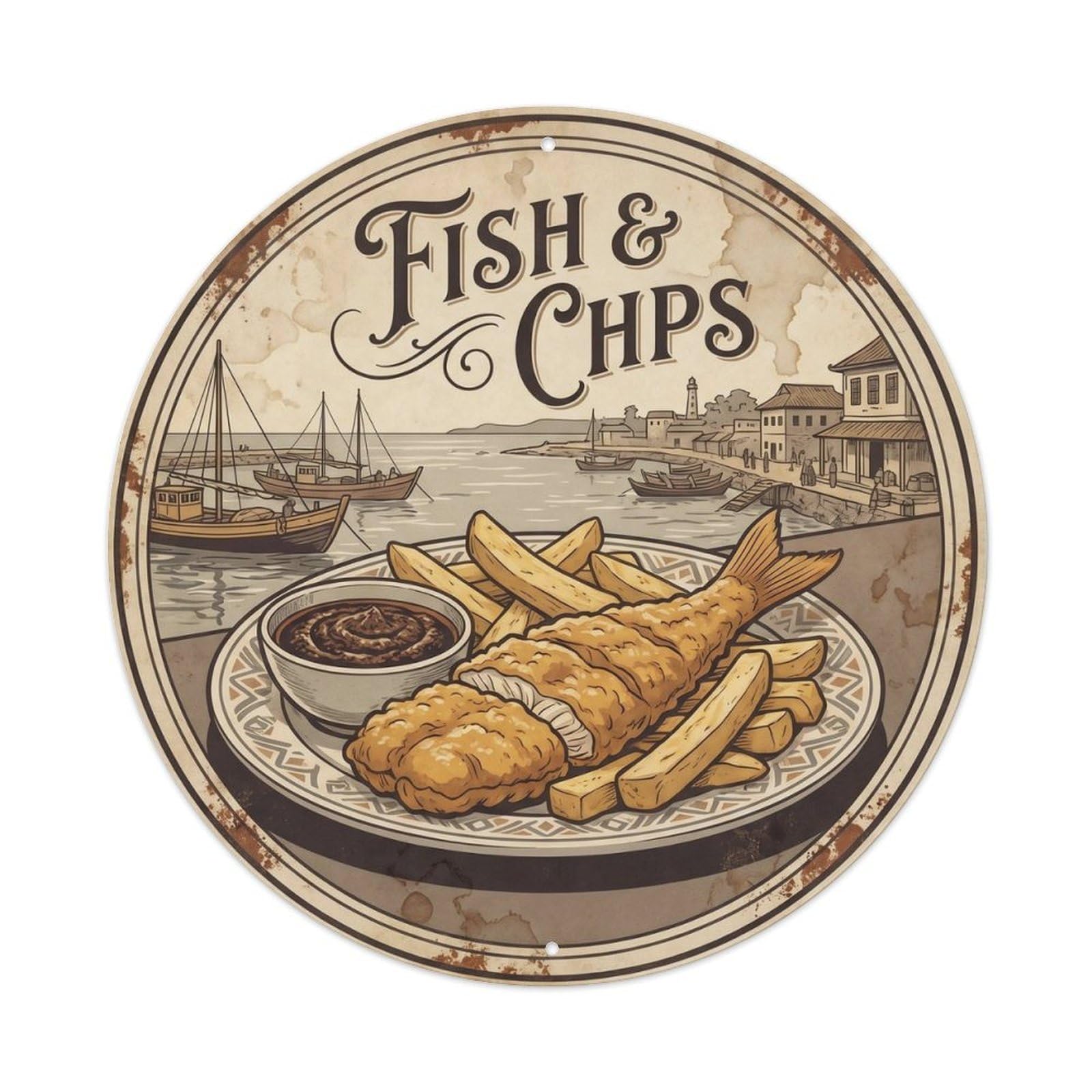 Pub Food Fried Fish Ghana Travel Golden Fries Vintage Metal Tin Sign