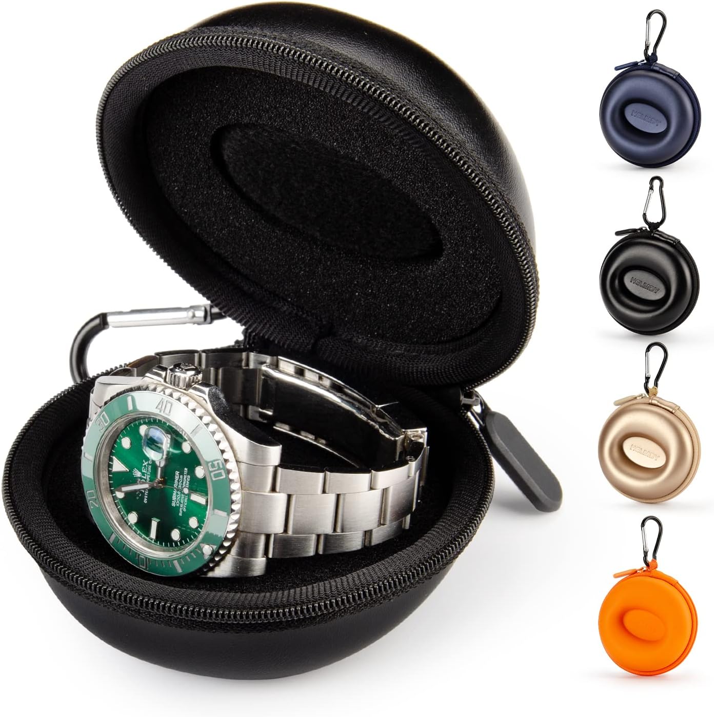 HELMDY Single Watch Travel Case for Men & Women: Portable Watch Box Organizer Travel Watch Case 1 Slot - Fits all Wristwatches & Smart Watches up to 50 mm（Black-1 Piece）
