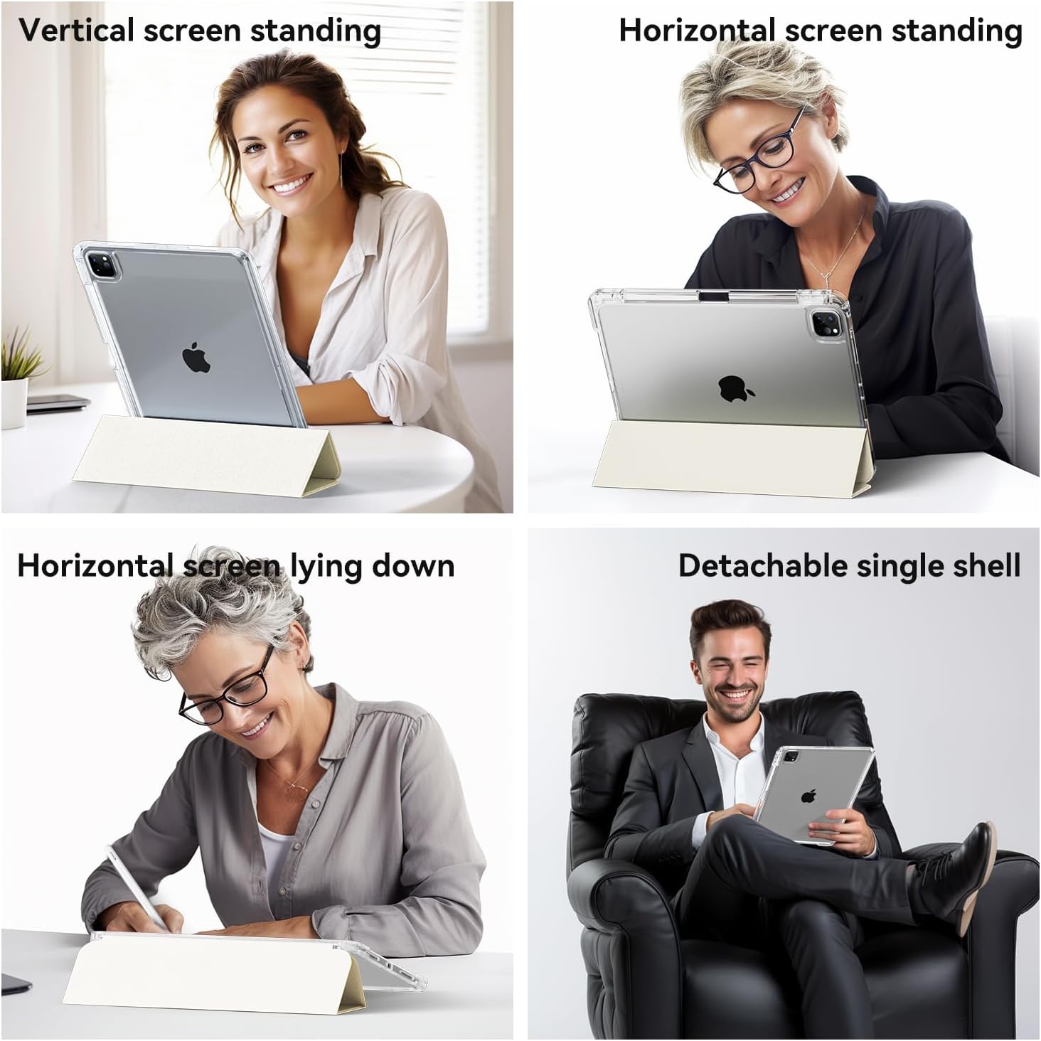 Case for iPad Pro 11 inch 4th/3rd/2nd Generation with Pencil Holder,Support 2nd Gen Pencil Charging, Auto Wake Auto,2 in 1 Removable Transparent Back Case for iPad Pro 11 (2022/2021/2020),Beige - Image 6