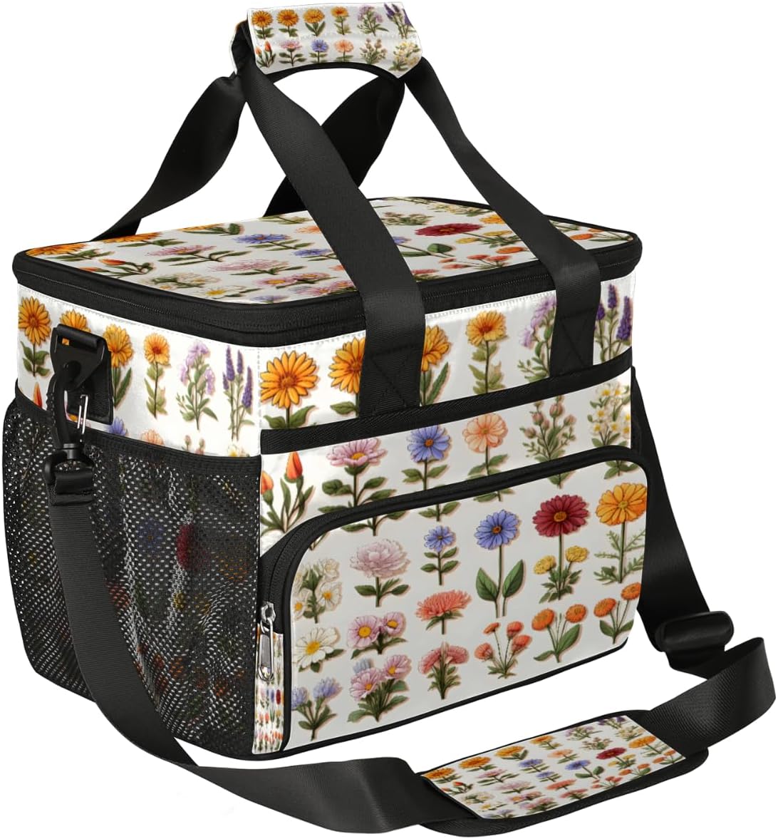 Small Floral Insulated Picnic Backpack Lunch Box for Women Men Picnic Basket Tote Lunch Bag Picnic Bag Portable Lunch Bags for Picnic, Beach, Work, Trip,Office, Camp Botanical Flowers