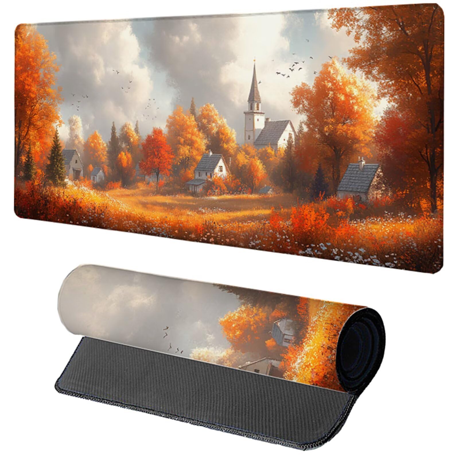 Podkładka pod mysz do gier kolor pomarańczowy podkładka pod mysz XXL 1600 x 800 x 3 mm, podkładka pod mysz z krajobrazem podkładka na biurko duże ze zszytymi krawędziami do akcesoriów PC do gier