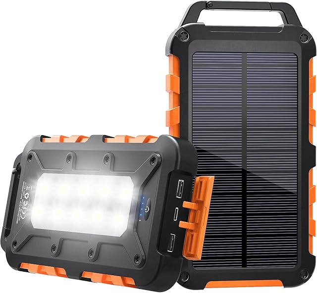 Solar Power Bank 20000mAh, PD 15W Fast Charging USB C Portable Solar Charger with 3 Outputs and 10 LED Flashlights, Fast Charging External Battery Pack for Smartphones Tablets Outdoorsorange