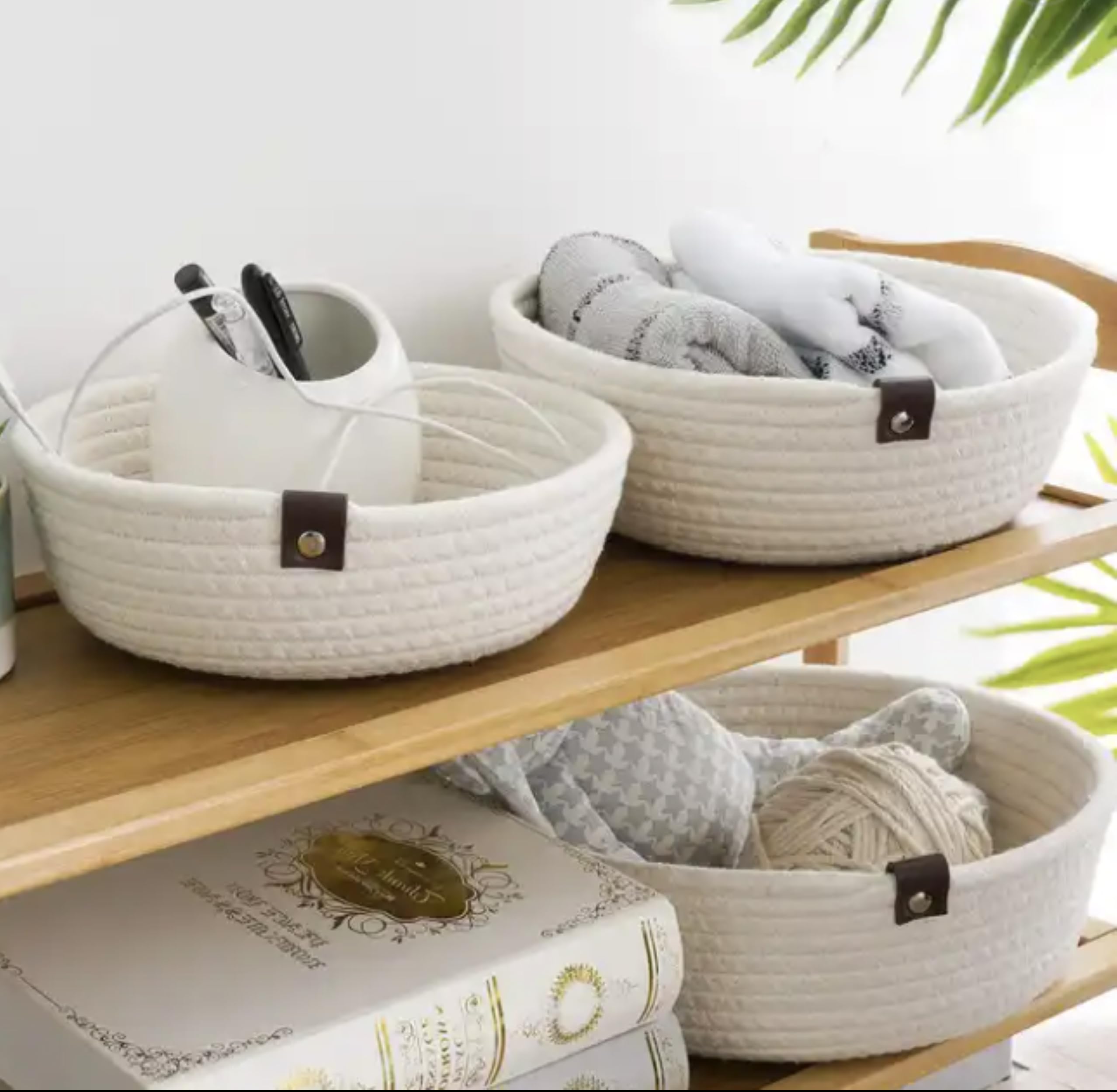 Cestini Portaoggetti in Cotone - Set 3 Cestini Organizzatori Multiuso per Neonato, Bagno e Cucina - Cestini Portaoggetti per Fasciatoio, Giochi, Cosmetici, Chiavi e Telecomandi - ASTEER HOME (Bianco)
