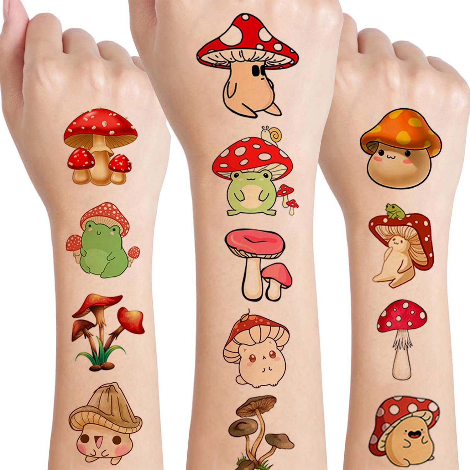 12 Sheets Mushroom Temporary Tattoos, Mushroom Birthday Party Supplies Decorations Cute Fake Tattoos Stickers Mushroom Party Favors Goodie Bag Fillers Party Games Gifts School Classroom Rewards