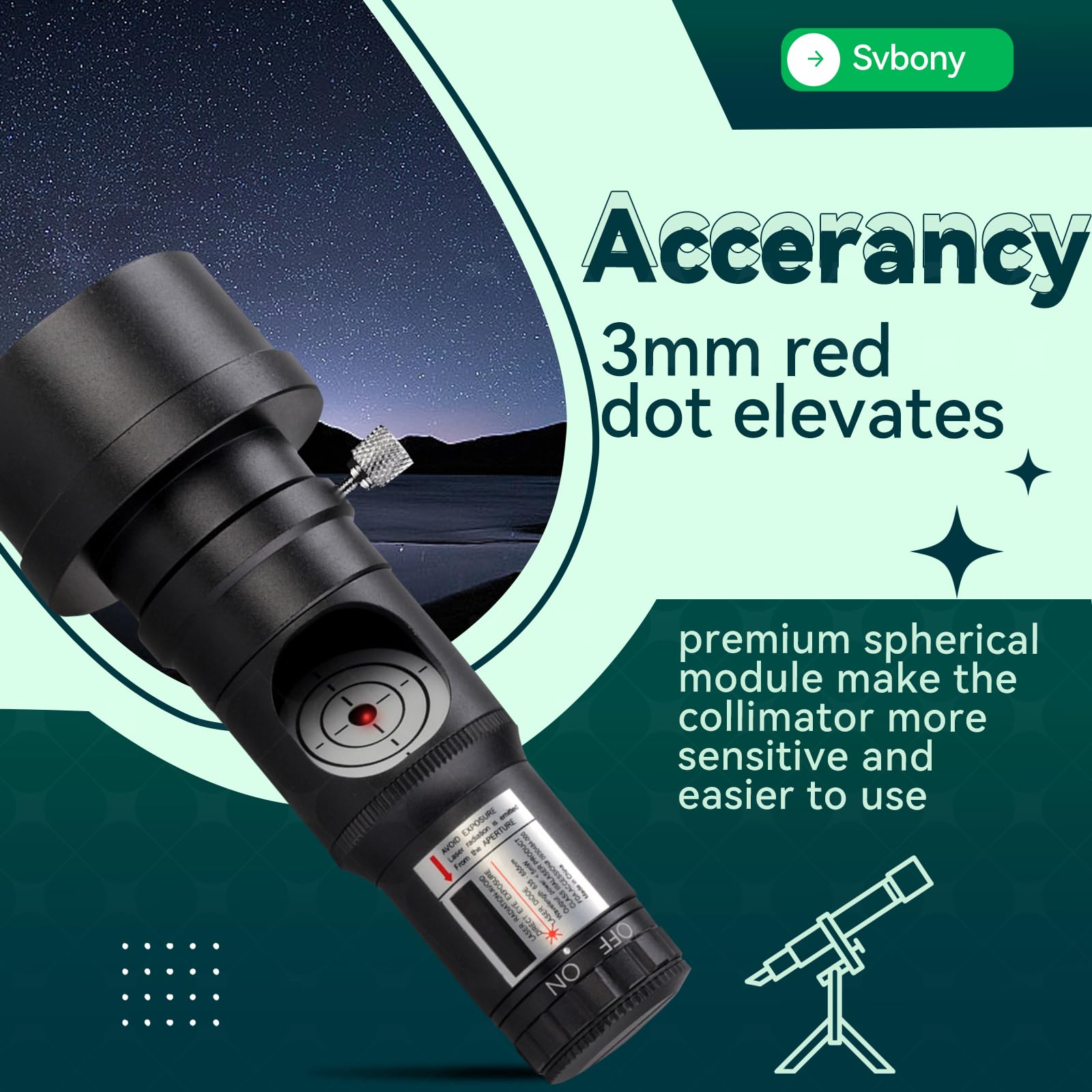 Svbony SV121 Collimateur 1,25'' Collimateur Réglable avec 2" Adaptateur pour Collimation de Télescope à Réflecteur Newtonien