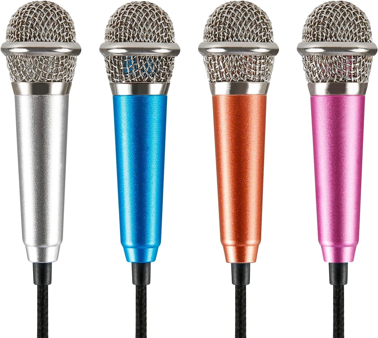Mini Karaoke Microphone, 4 Pieces Pomeloone Tiny Wired Microphone, Portable Vocal Microphone, Compatible with Mobile Phone, Laptop, for Singing, Recording, 4 Colours