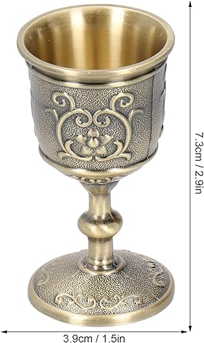 Miniatura 4 de Copa de vino de cáliz de bronce, mini copas de vino vintage en relieve, copa de cobre en relieve, cáliz de vino con patrón de flores, 2.9 x 1.5 x