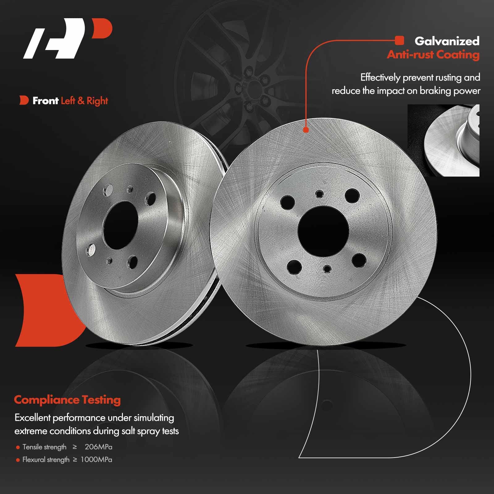 A-Premium 10.04 inch (255mm) Front Vented Disc Brake Rotors