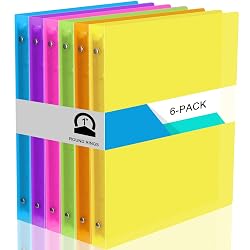 Fulmoon 6 Pack Plastic 3 Ring Binder Assorted Colors Economy Flexible Round Ring Presentation Binders with Pocket for Office School Meeting(1 Inch,Neon Colors)