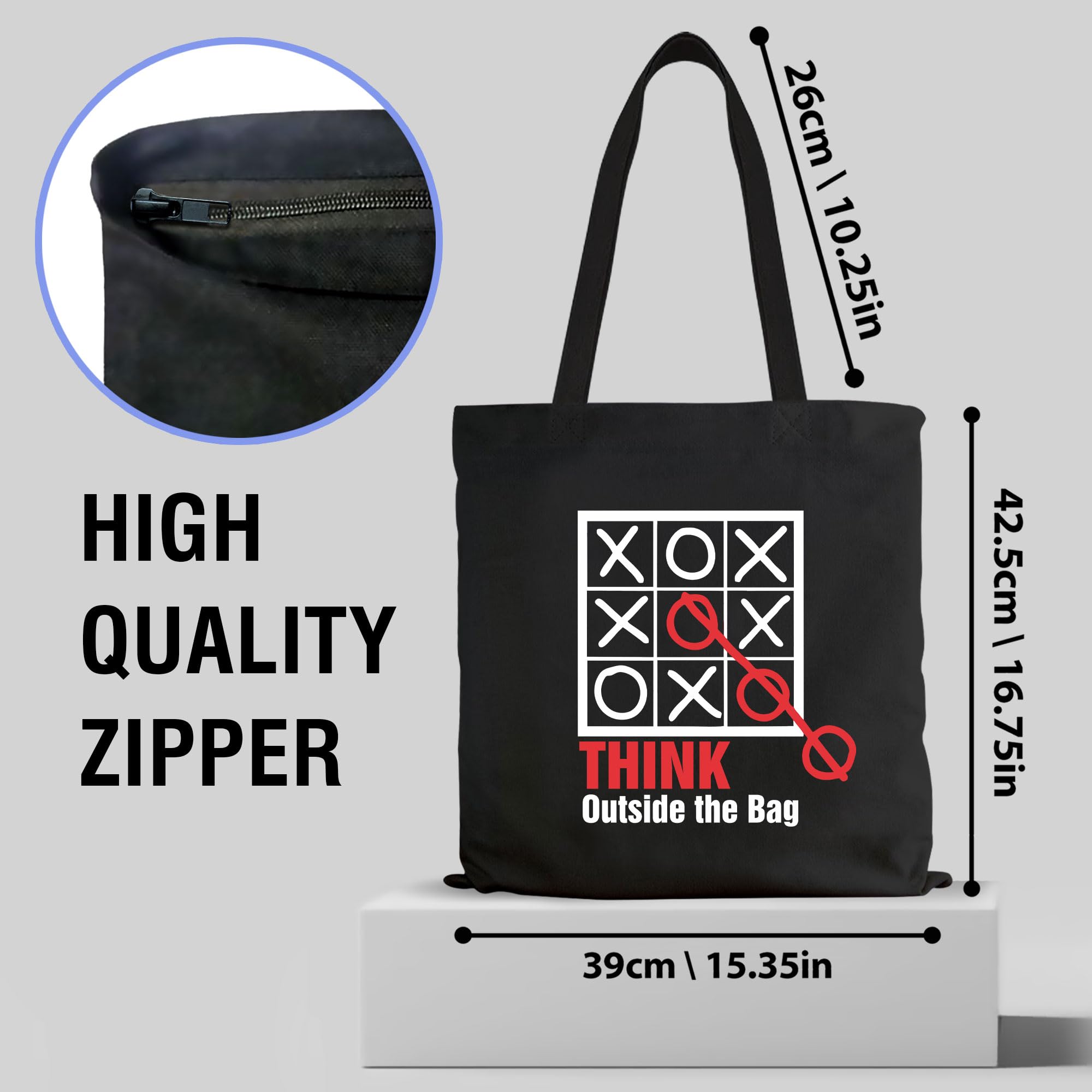 Goelite Think Outside The Box Tote Bag For Women With Zipper | Canvas Cloth Totes For Grocery, Shopping, Girls College And Daily Use | Aesthetic Stylist Look Travel Handbag For Multipurpose Use 1
