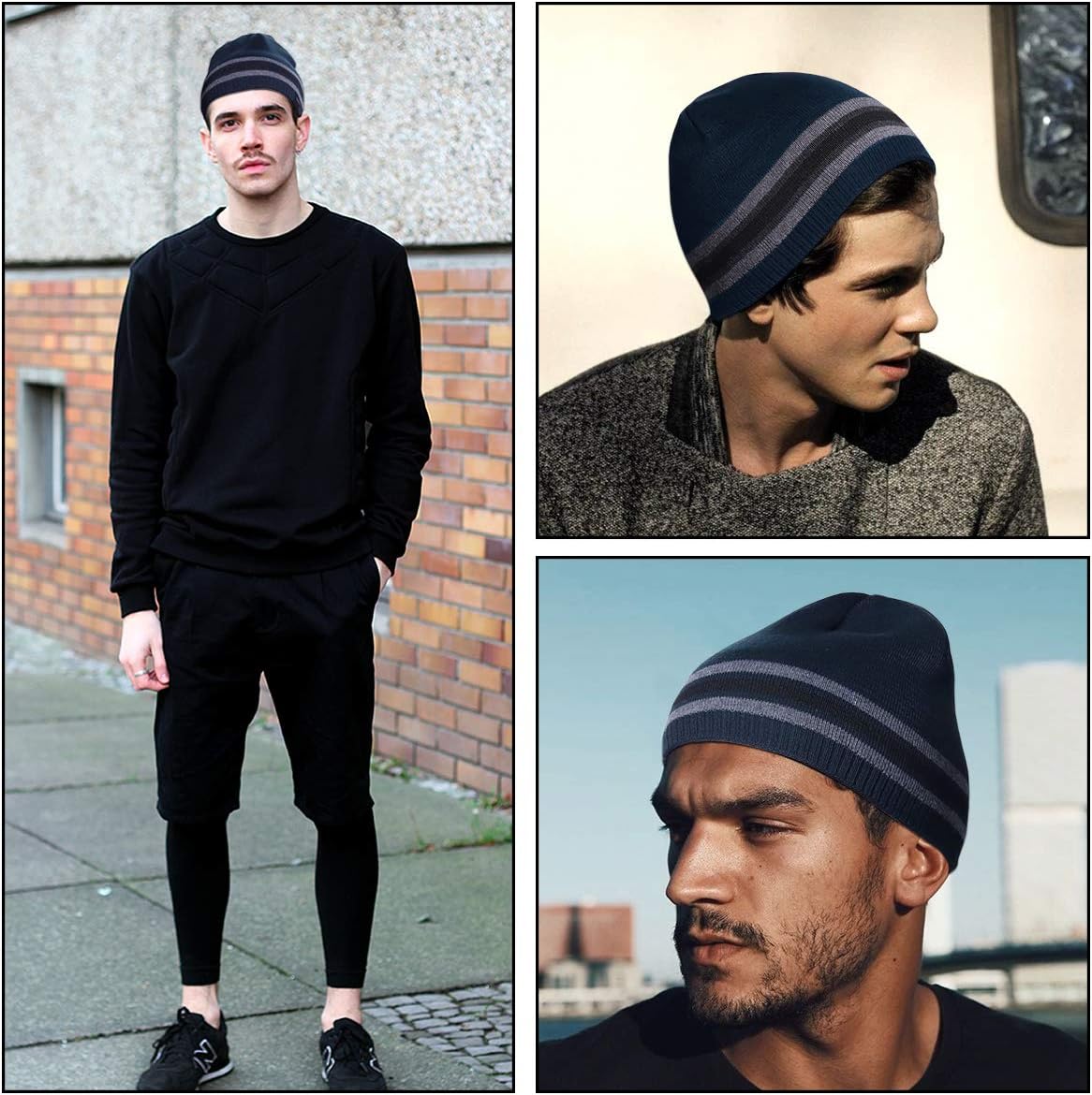 Mens Winter Warm Knitting Hats Plain Skull Beanie Cuff Toboggan Knit Cap - Image 2