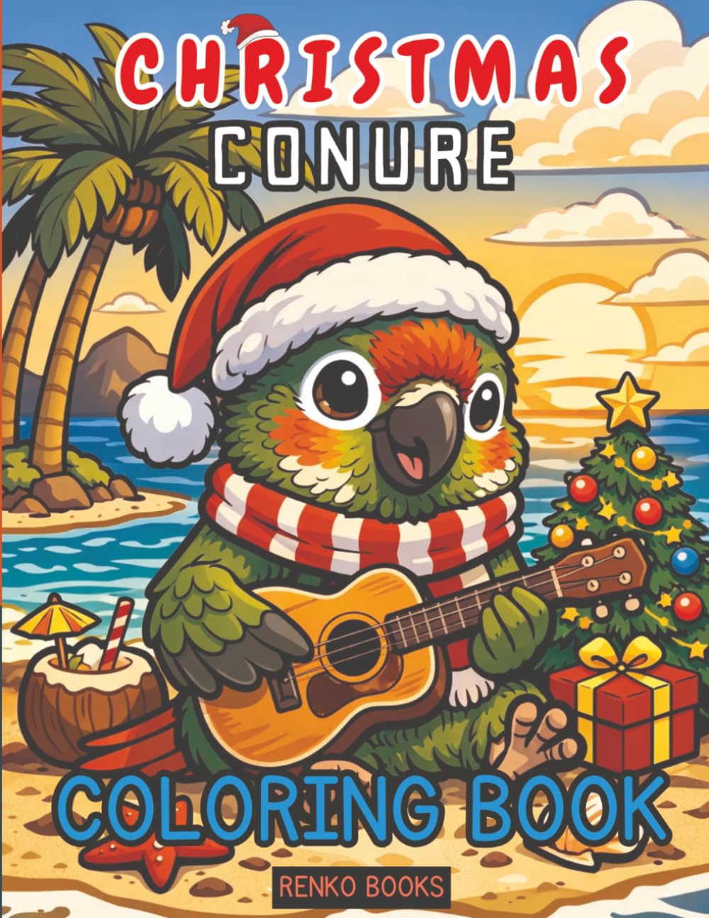 Christmas Conure Coloring Book: Festive Parrot Holiday Scenes, Cozy Winter Birds, Ornaments, Stockings, Lights, Snowy Perches, Santa Hats, Relaxing Pages for Kids, Teens, and Adults