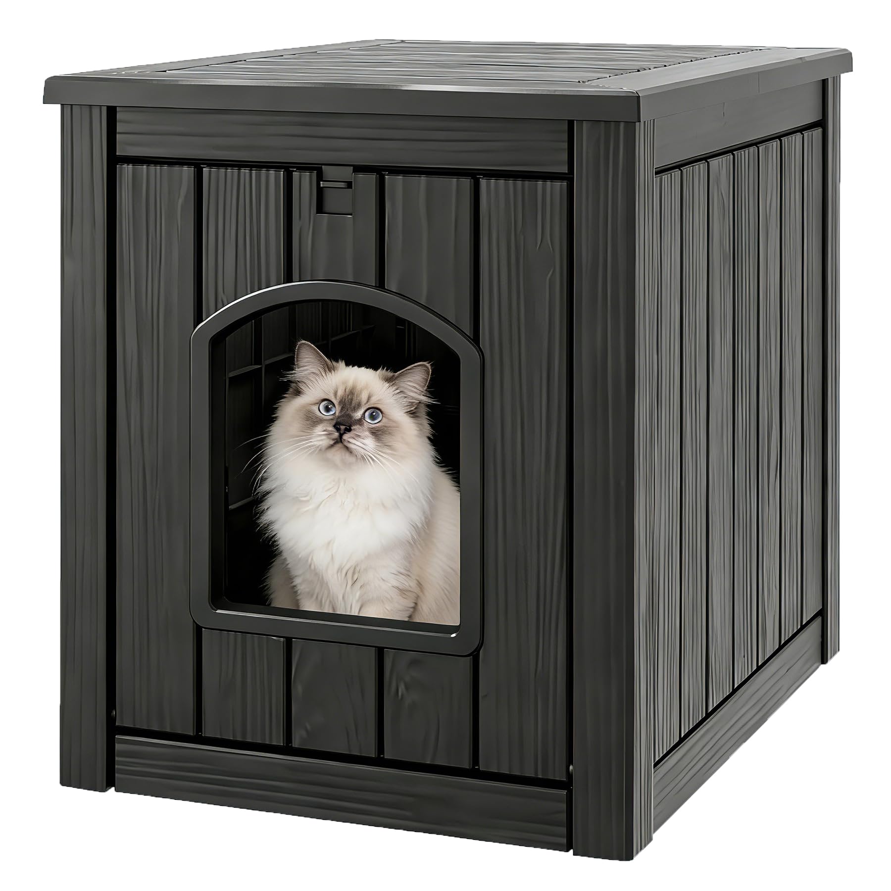 WTFGO Litter Box Enclosure, Waterproof & Weatherproof Plastic Cat House for Indoor Outdoor Use, Multi-Functional Hidden Litter Box Furniture for