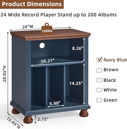 Miniatura 2 de Soporte para tocadiscos con almacenamiento para discos de vinilo, mesa de tocadiscos de mediados de siglo de 24" de ancho, capacidad para hasta 200